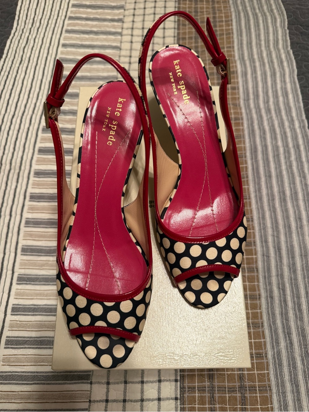 kate spade Stunning Emmy Red-Black-Cream Dot Slingback Heels